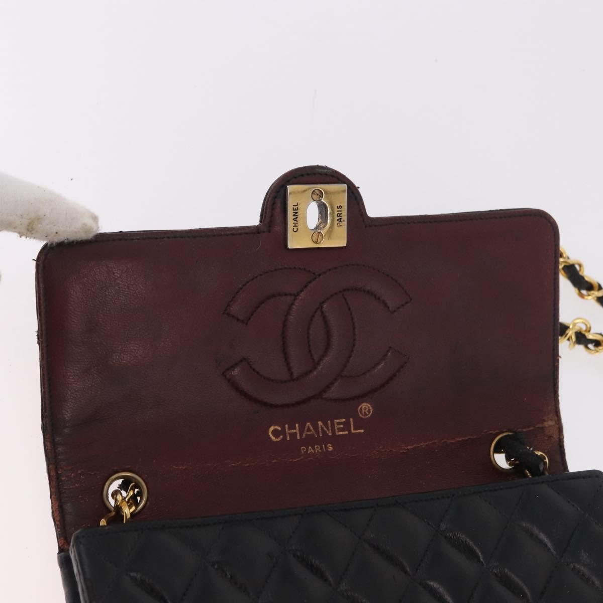 CHANEL Matelasse Chain Shoulder Bag Leather Black Gold CC Auth 188806