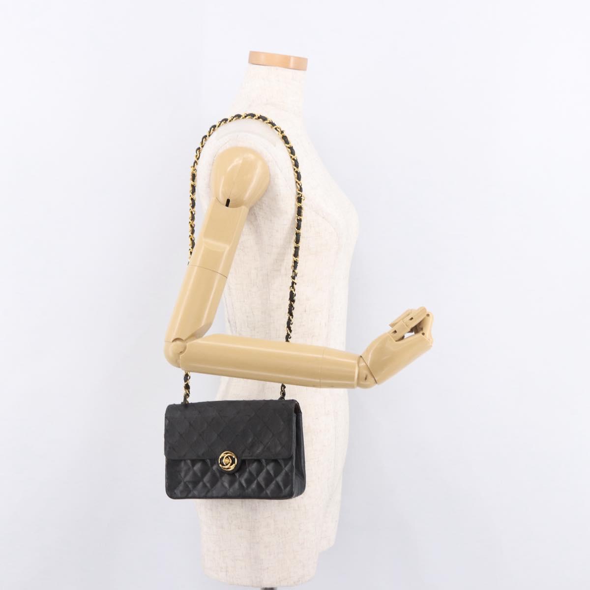 CHANEL Matelasse Chain Shoulder Bag Leather Black Gold CC Auth 188806