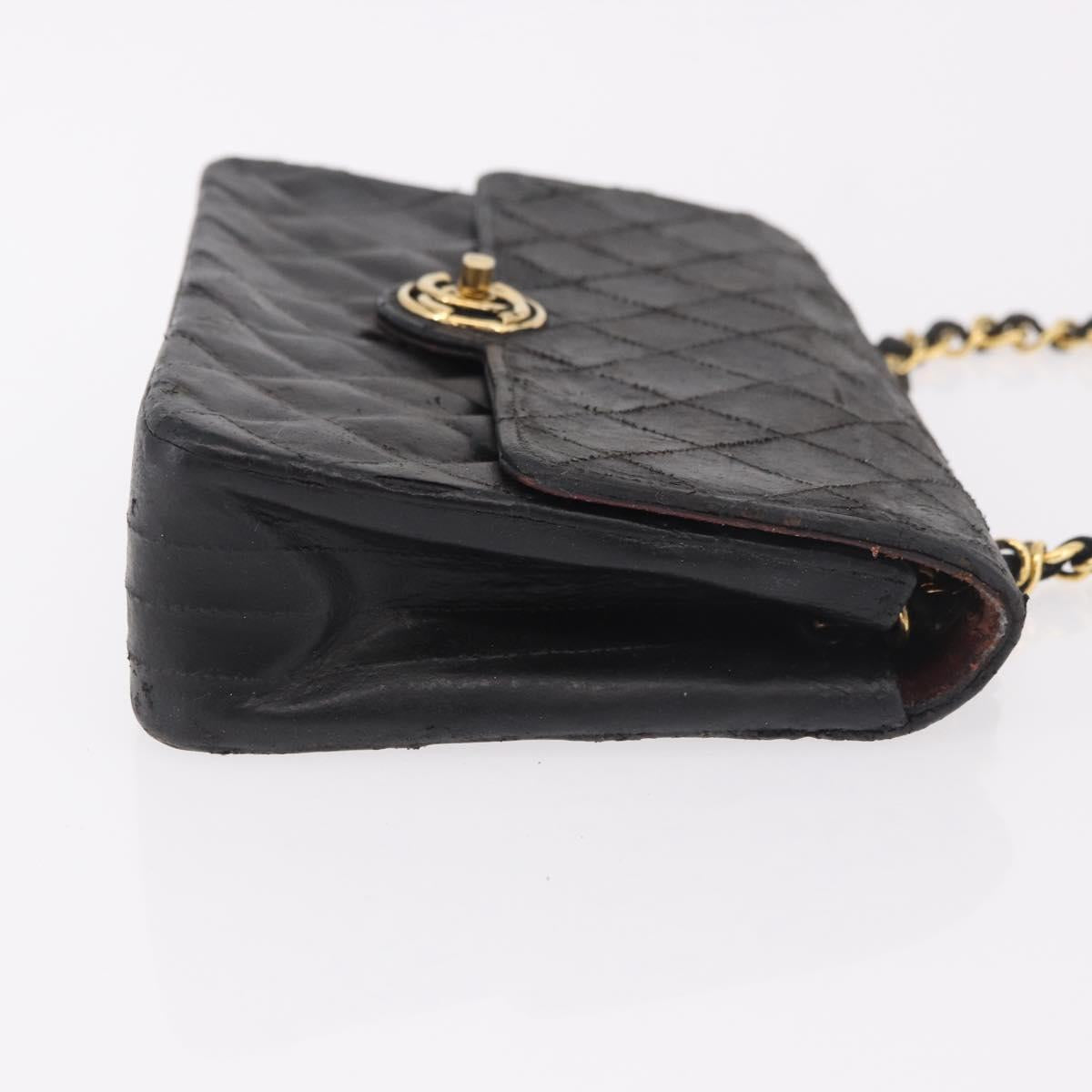 CHANEL Matelasse Chain Shoulder Bag Leather Black Gold CC Auth 188806