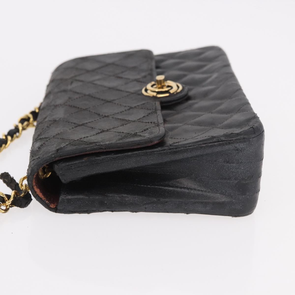 CHANEL Matelasse Chain Shoulder Bag Leather Black Gold CC Auth 188806