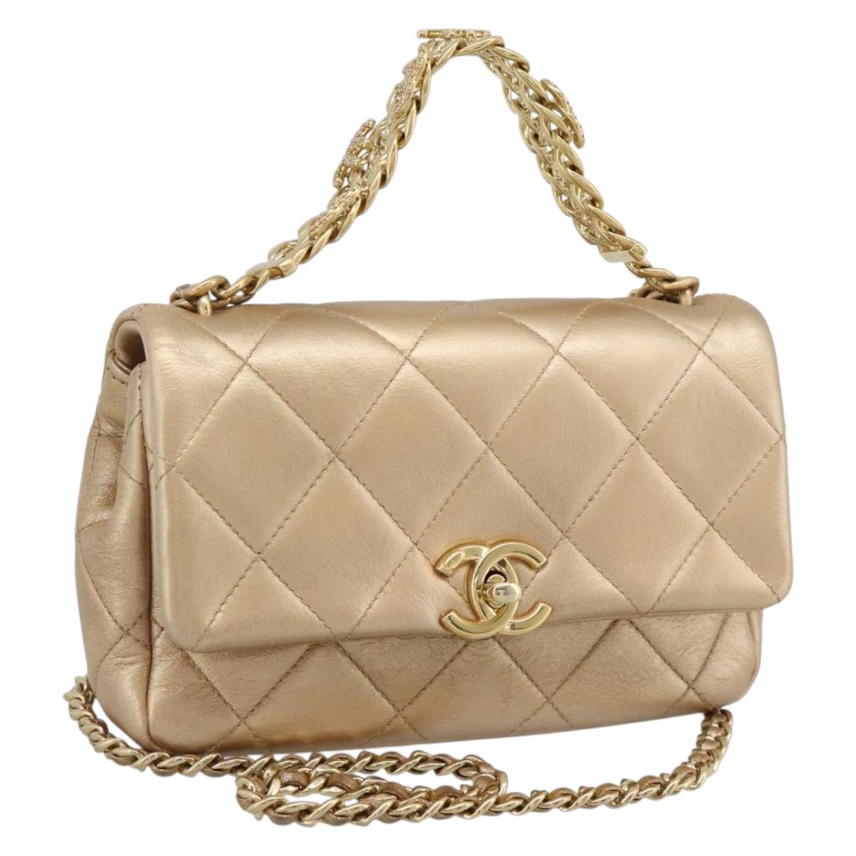CHANEL Matelasse Chain Shoulder Bag Leather 2way Gold CC Auth 188813SM