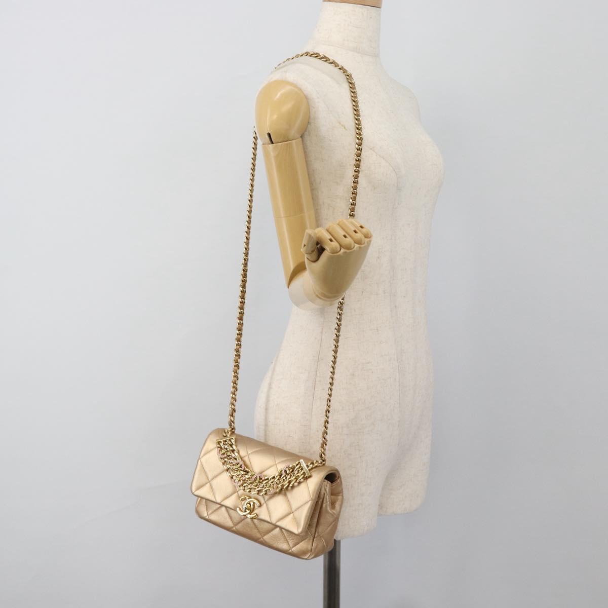 CHANEL Matelasse Chain Shoulder Bag Leather 2way Gold CC Auth 188813SM