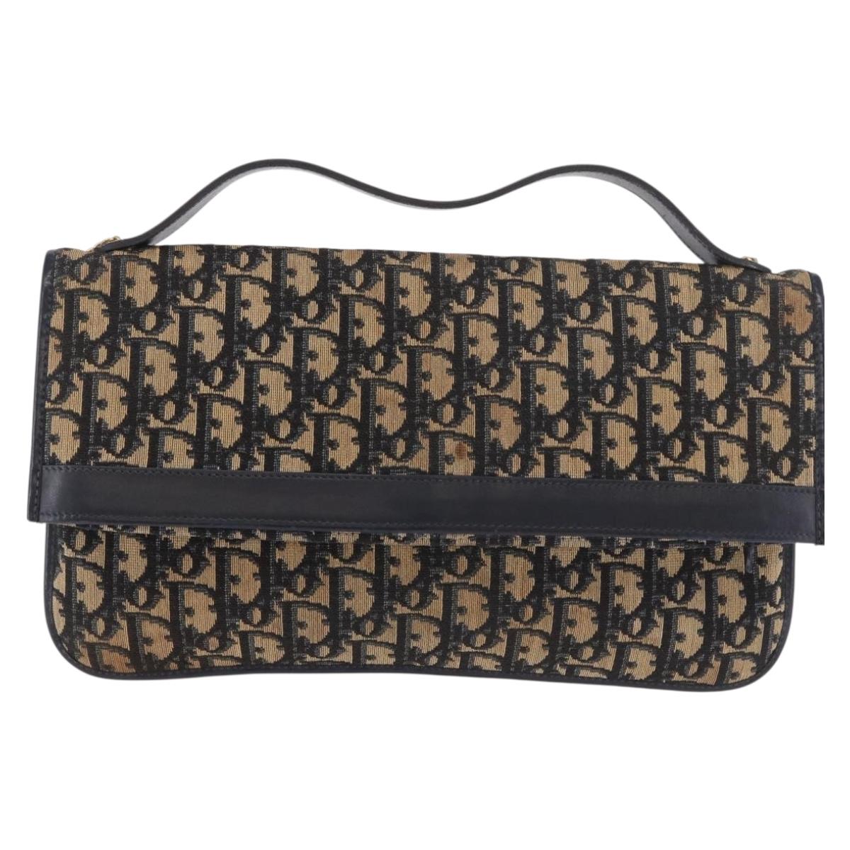 Christian Dior Trotter Canvas Hand Bag 2way Navy Gold Auth 188822