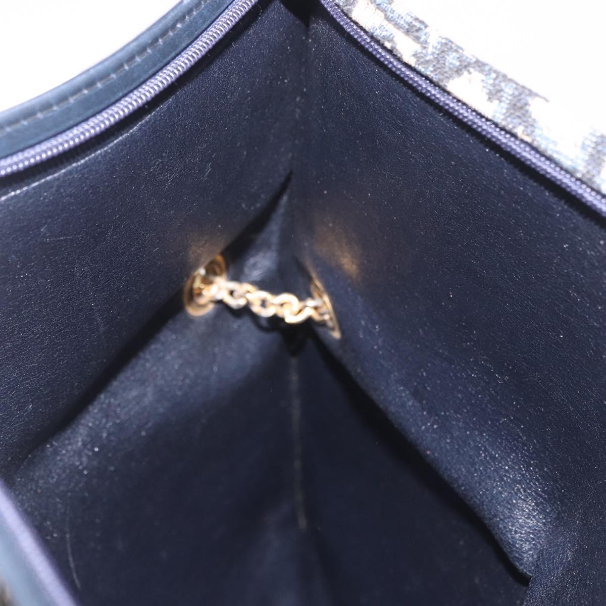 Christian Dior Trotter Canvas Hand Bag 2way Navy Gold Auth 188822