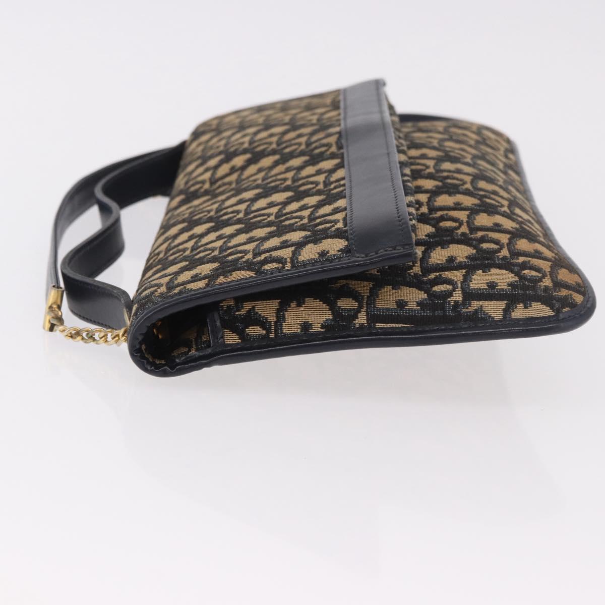 Christian Dior Trotter Canvas Hand Bag 2way Navy Gold Auth 188822