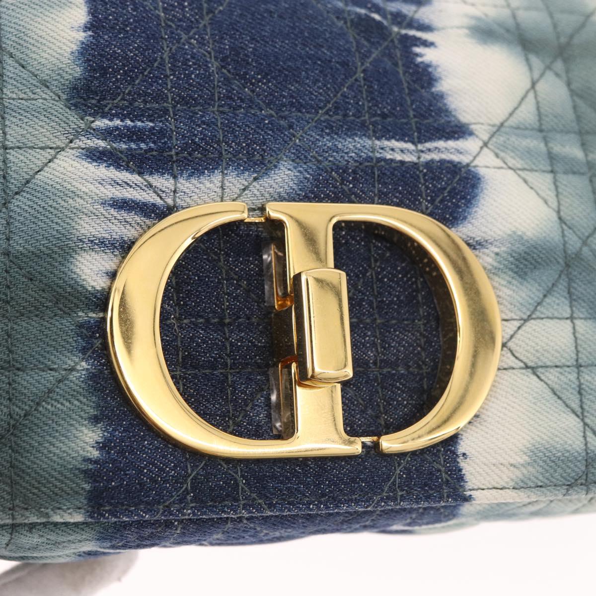 Christian Dior Cannage Miss Caro Chain Bag Canvas Navy Gold Auth 188825SAM