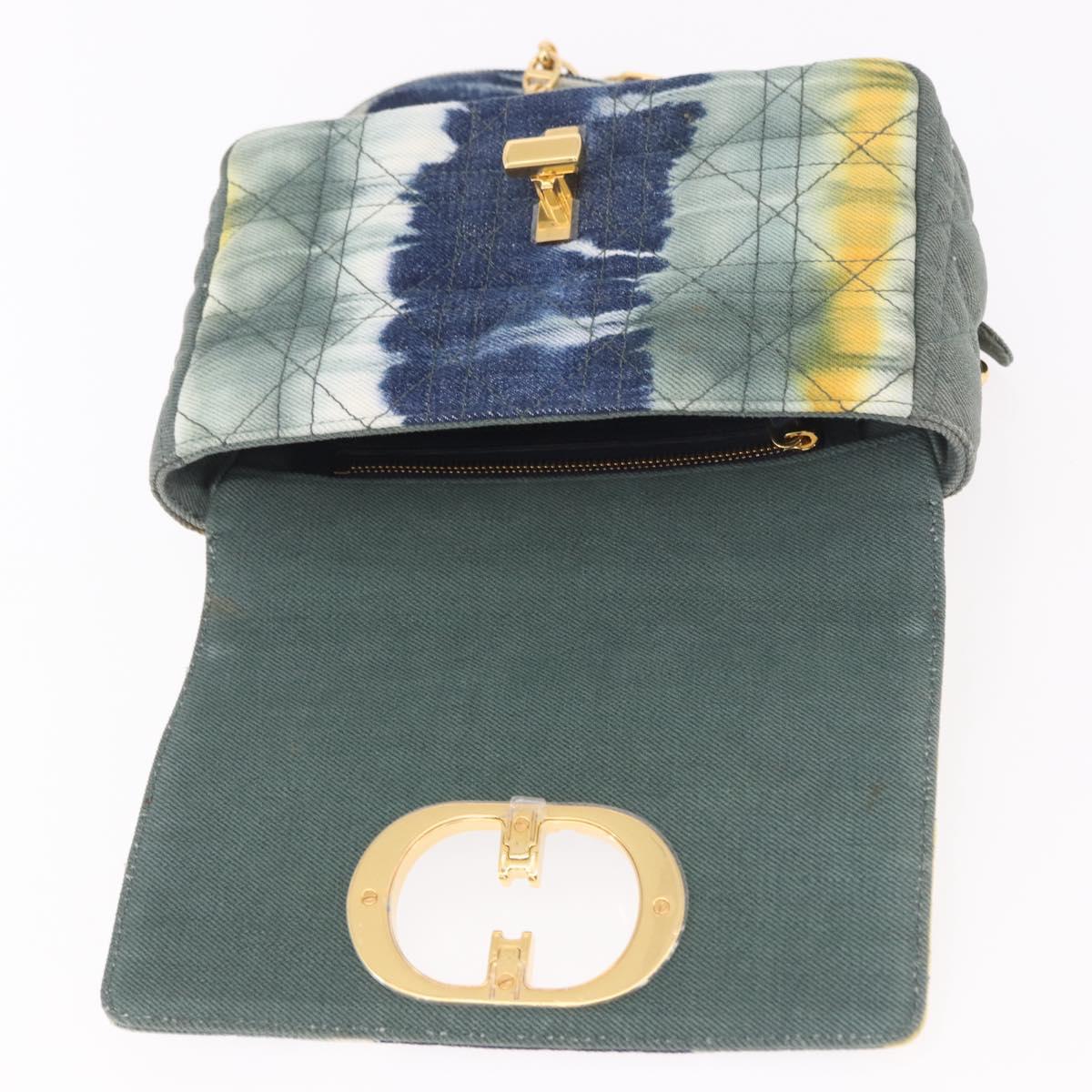 Christian Dior Cannage Miss Caro Chain Bag Canvas Navy Gold Auth 188825SAM