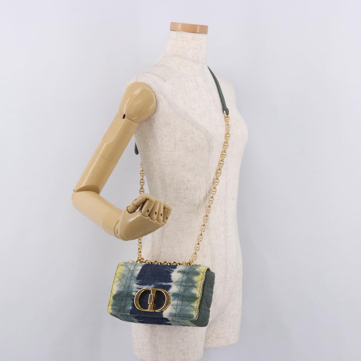 Christian Dior Cannage Miss Caro Chain Bag Canvas Navy Gold Auth 188825SAM