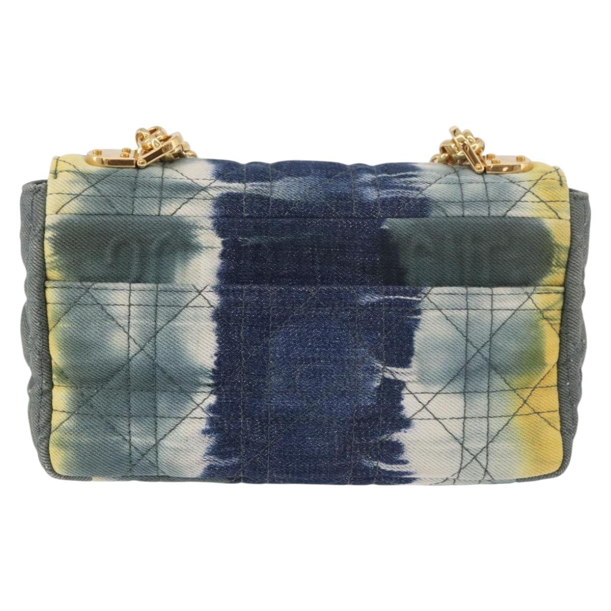 Christian Dior Cannage Miss Caro Chain Bag Canvas Navy Gold Auth 188825SAM