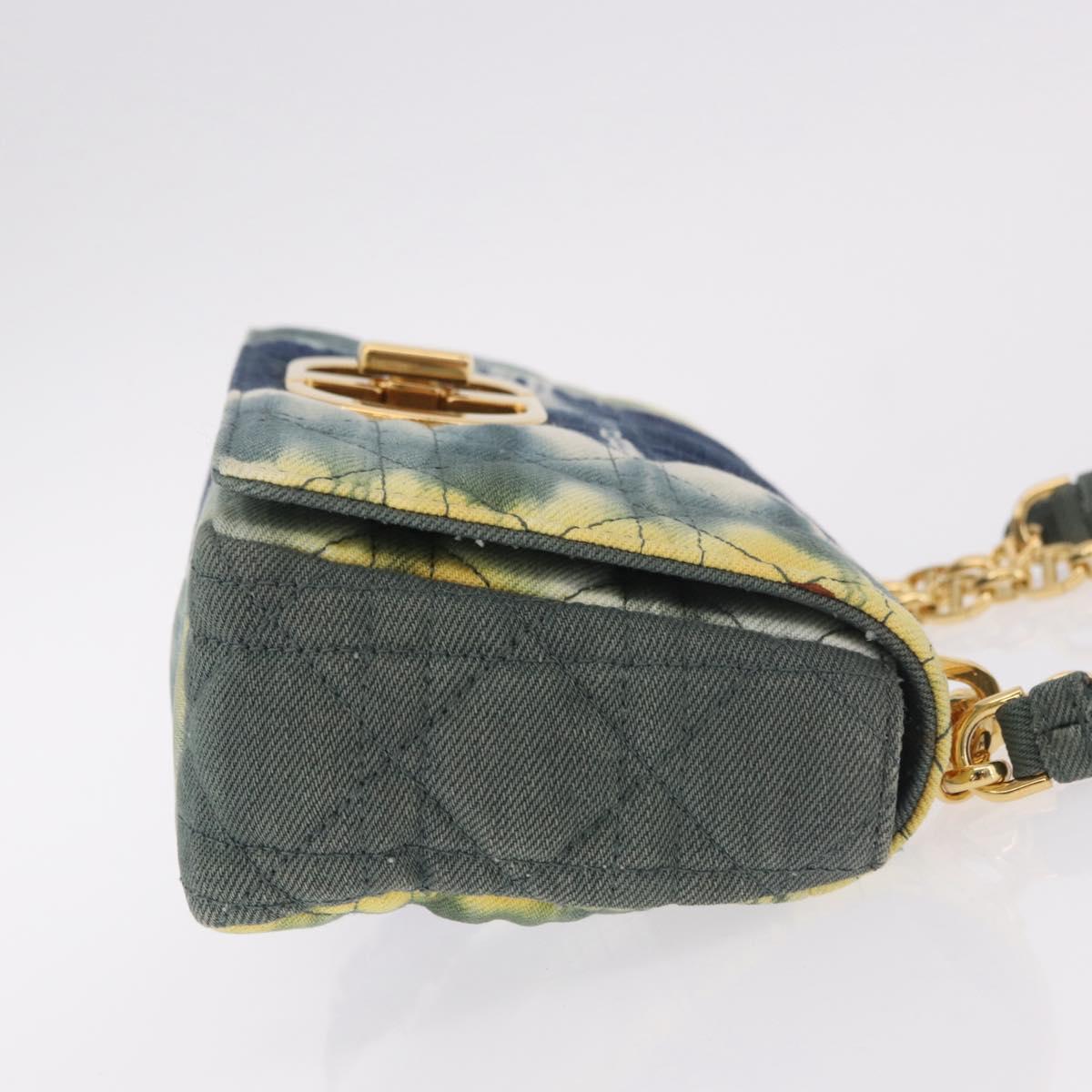 Christian Dior Cannage Miss Caro Chain Bag Canvas Navy Gold Auth 188825SAM