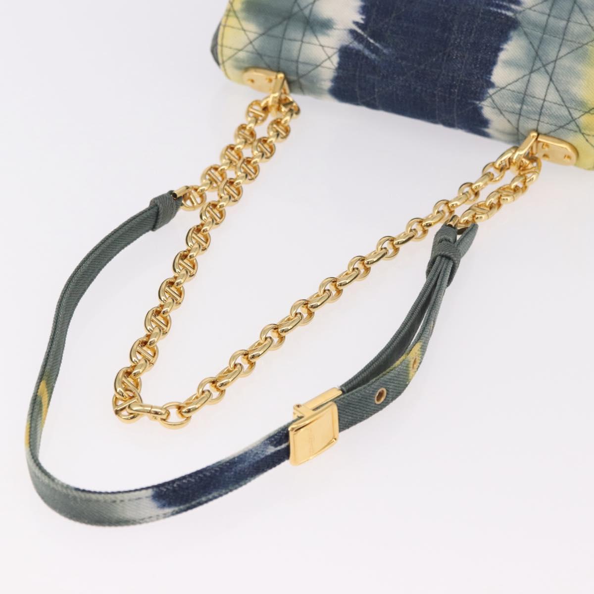 Christian Dior Cannage Miss Caro Chain Bag Canvas Navy Gold Auth 188825SAM