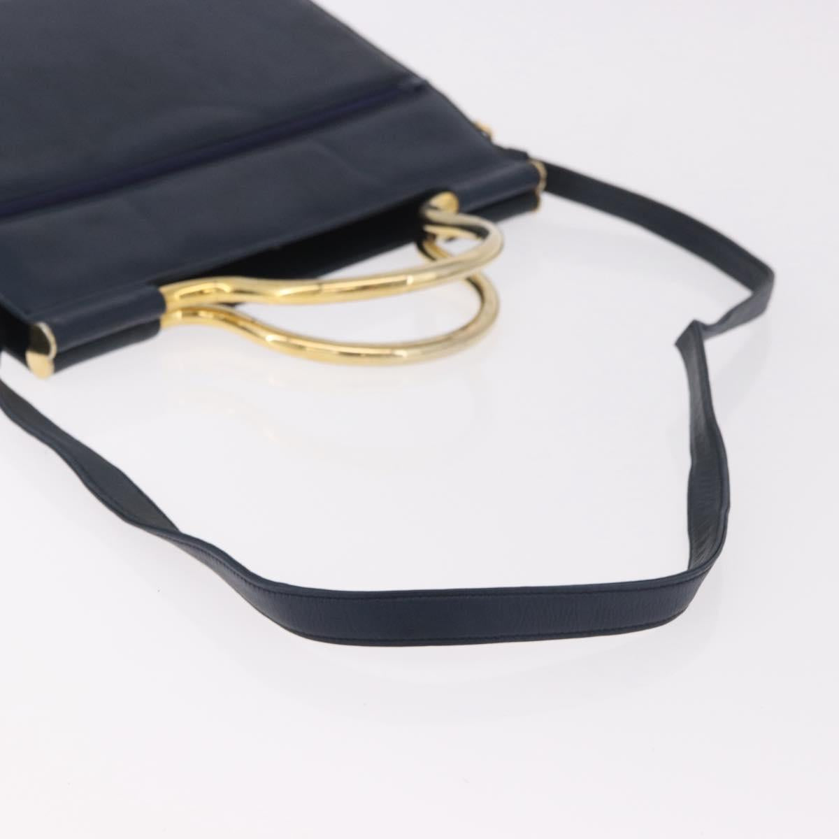 Christian Dior Hand Bag Leather 2way Navy Gold Auth 188827