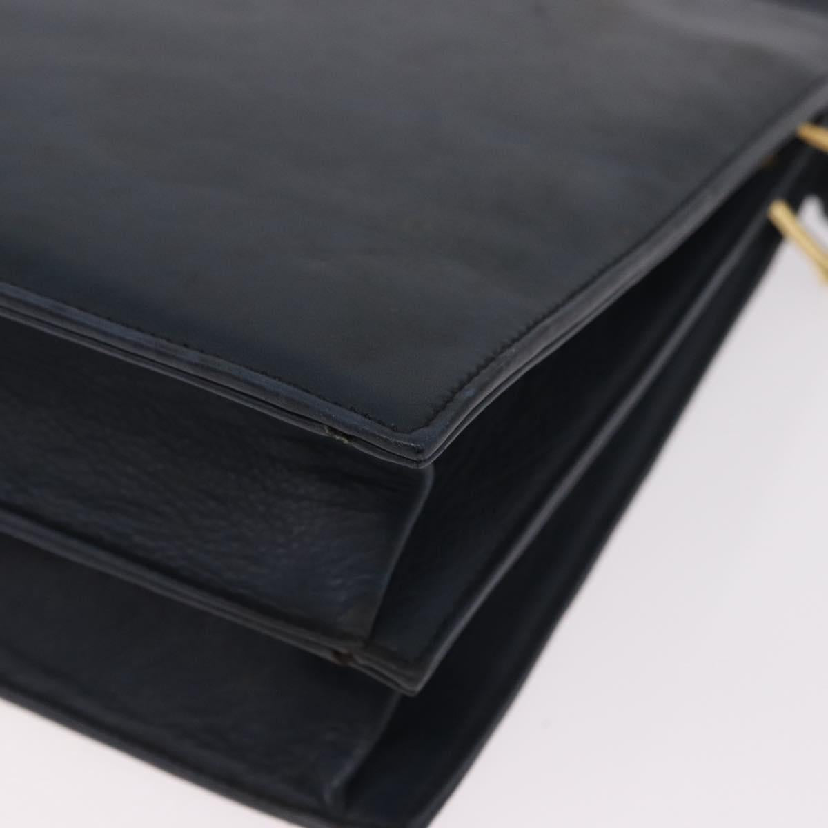 Christian Dior Hand Bag Leather 2way Navy Gold Auth 188827