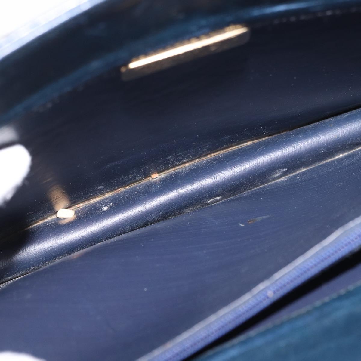 Christian Dior Hand Bag Leather 2way Navy Gold Auth 188827