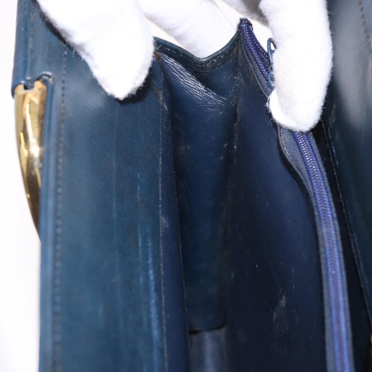 Christian Dior Hand Bag Leather 2way Navy Gold Auth 188827