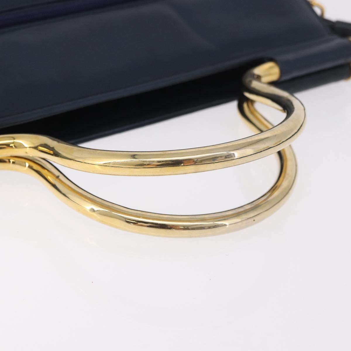 Christian Dior Hand Bag Leather 2way Navy Gold Auth 188827