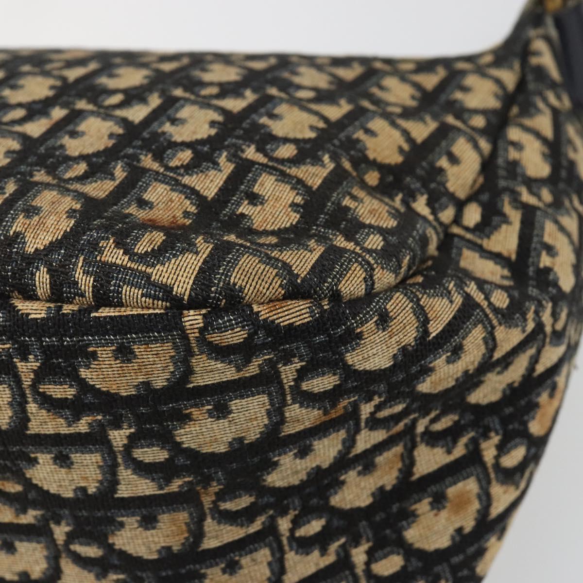 Christian Dior Trotter Canvas Shoulder Bag Navy Gold Auth 188833