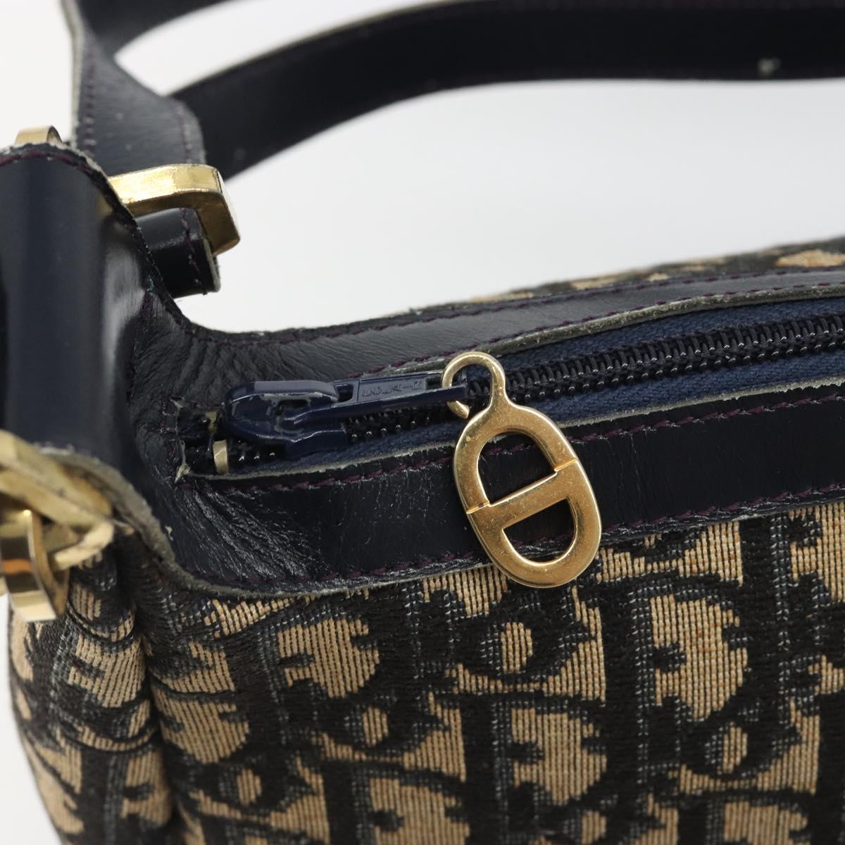 Christian Dior Trotter Canvas Shoulder Bag Navy Gold Auth 188833