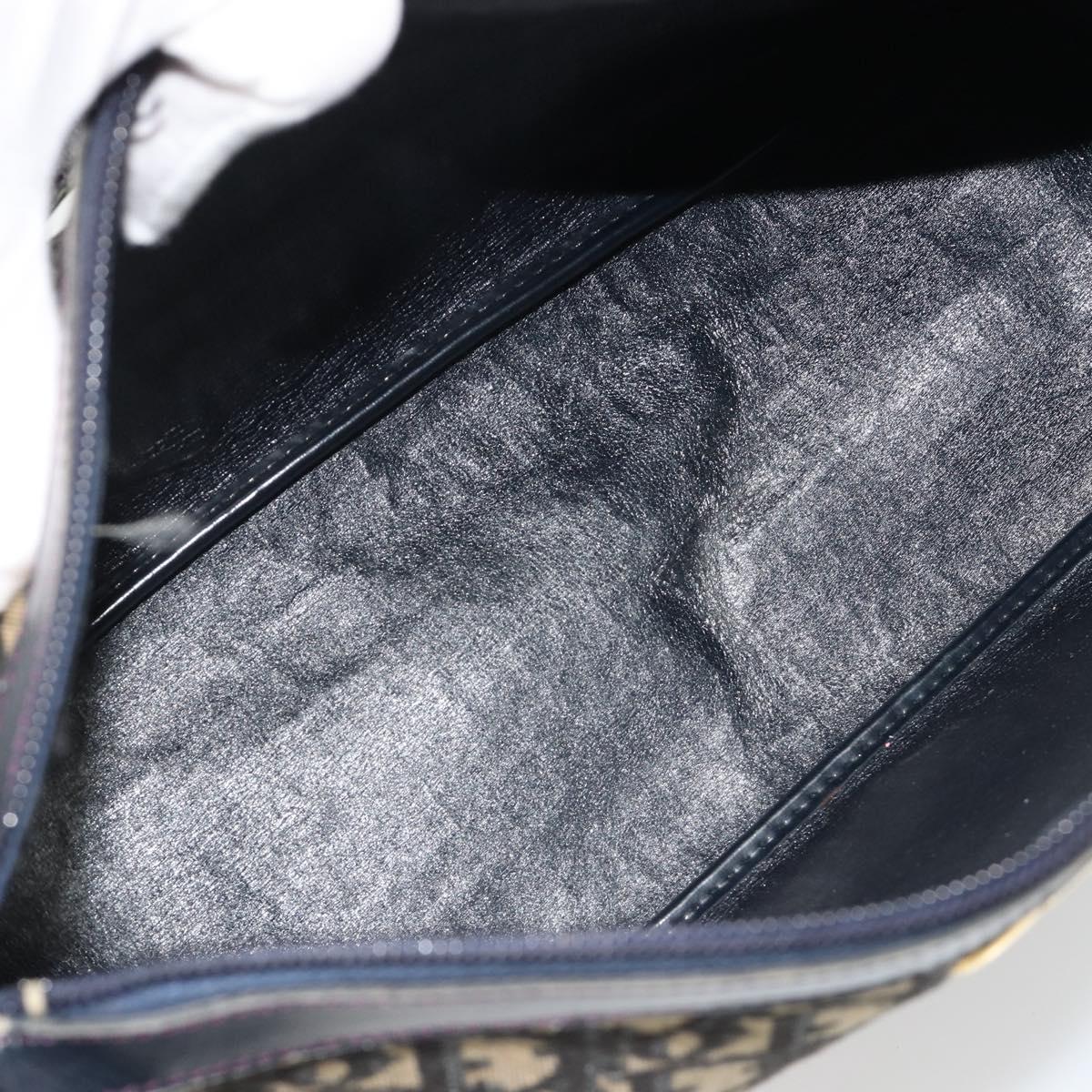 Christian Dior Trotter Canvas Shoulder Bag Navy Gold Auth 188833