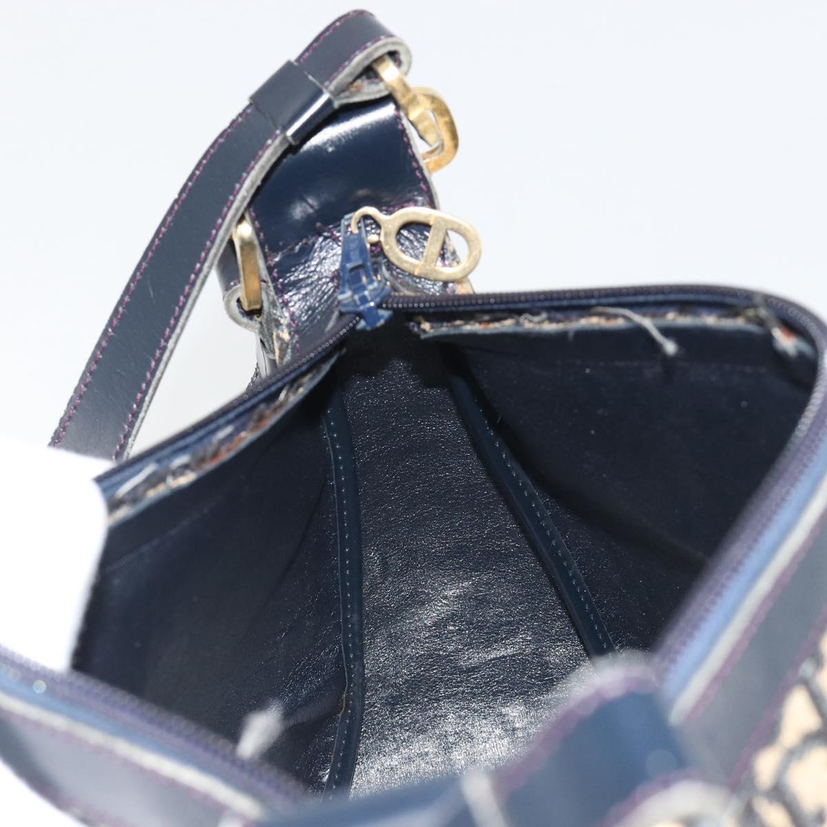 Christian Dior Trotter Canvas Shoulder Bag Navy Gold Auth 188833