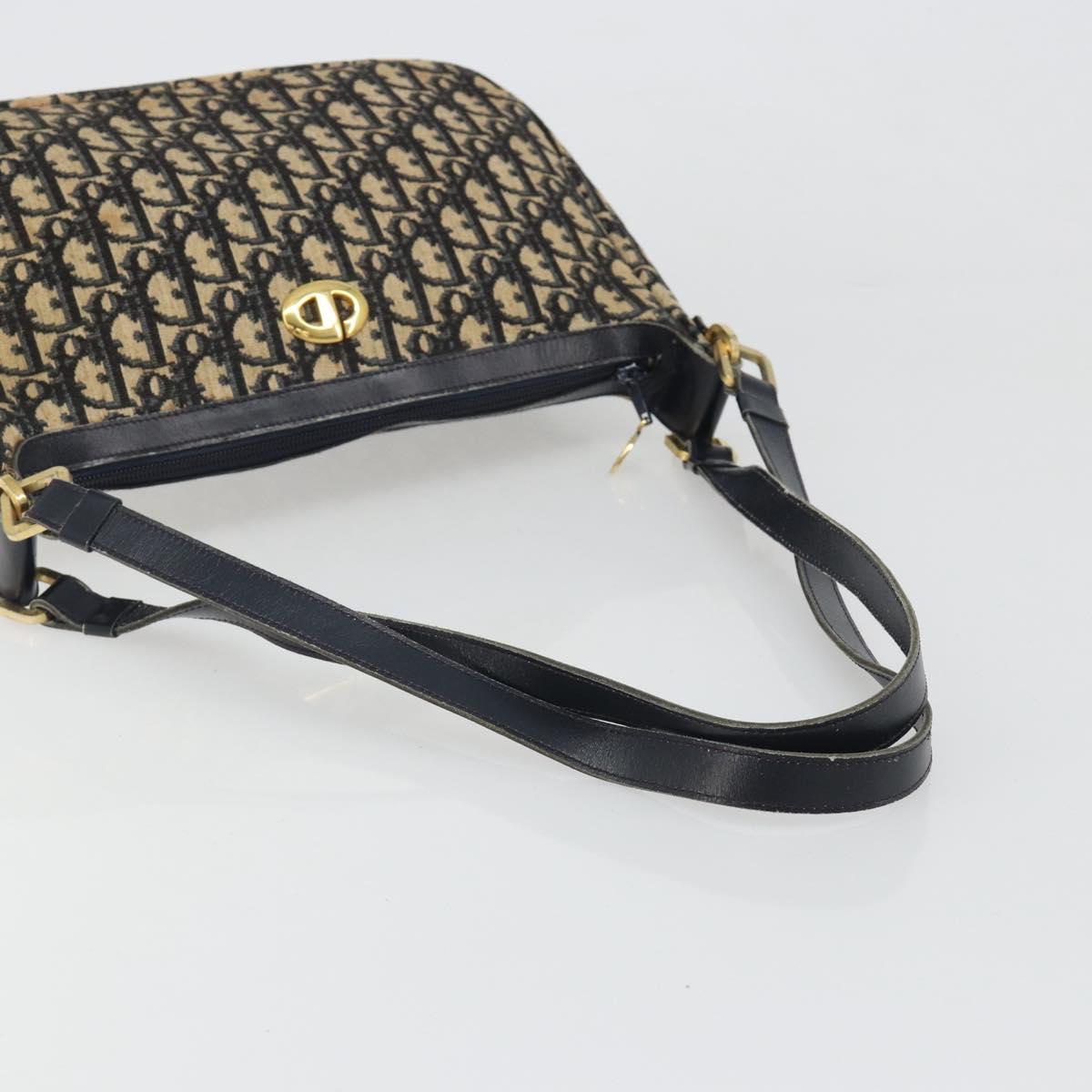 Christian Dior Trotter Canvas Shoulder Bag Navy Gold Auth 188833