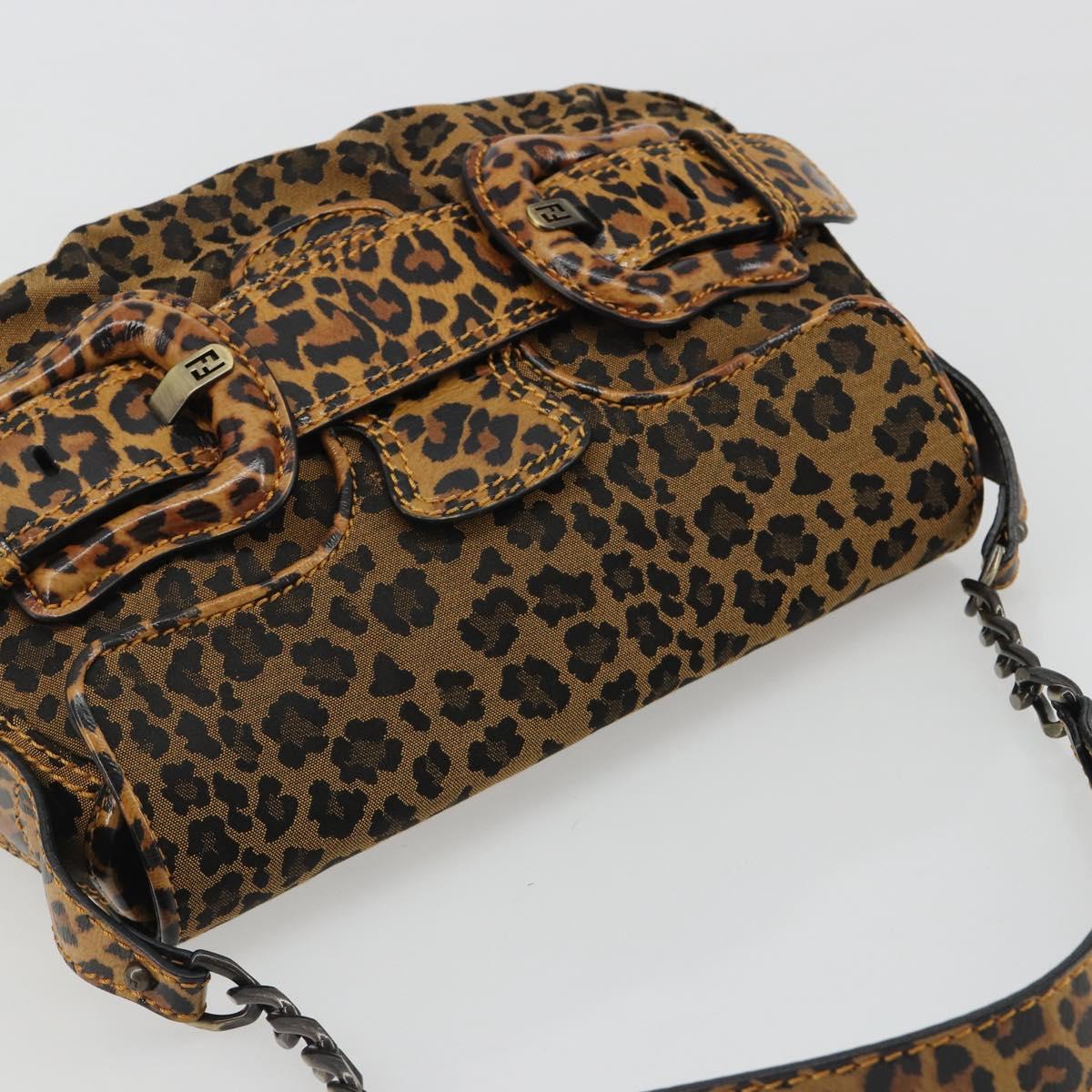 FENDI Shoulder Bag Canvas Brown Gold Auth 188835SAM