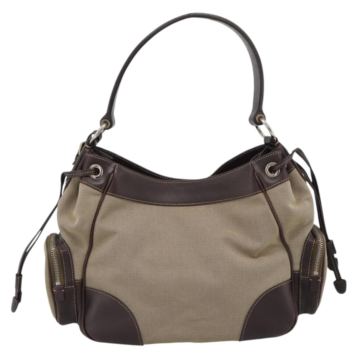 PRADA Jacquard Shoulder Bag Canvas Beige Gold Auth 188837SAM