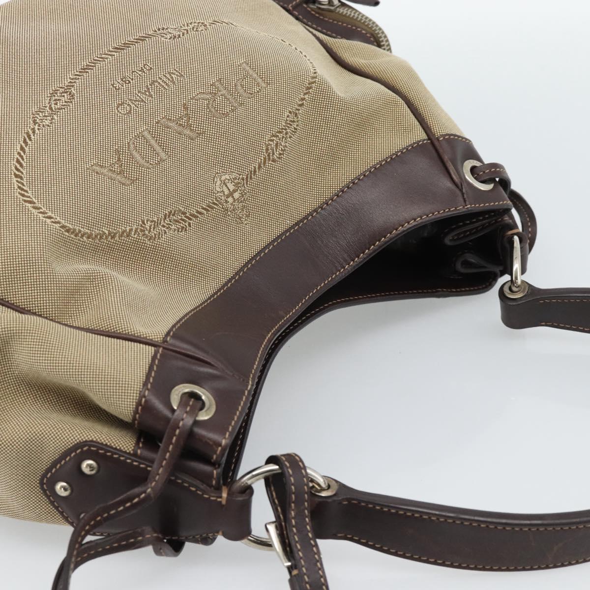 PRADA Jacquard Shoulder Bag Canvas Beige Gold Auth 188837SAM
