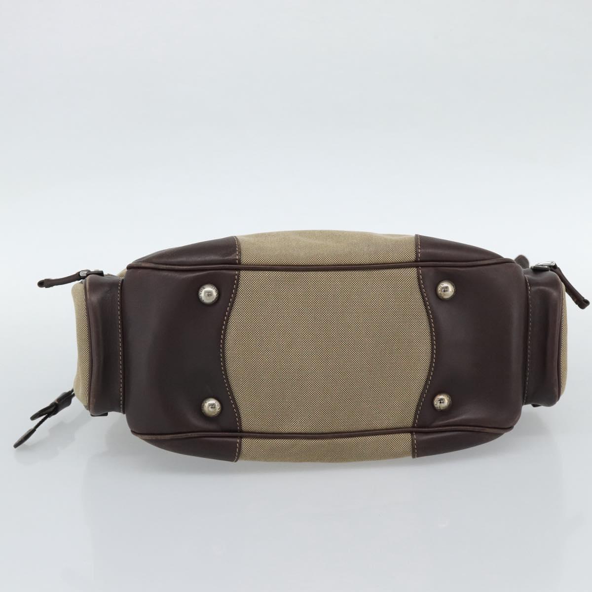 PRADA Jacquard Shoulder Bag Canvas Beige Gold Auth 188837SAM