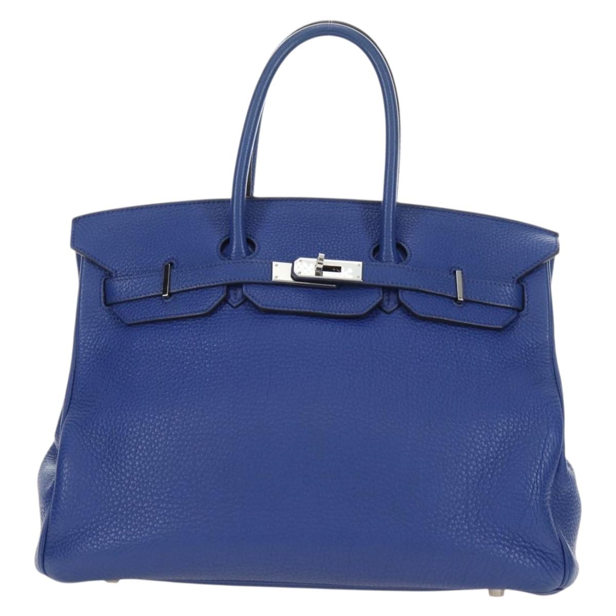 HERMES Birkin 35 Hand Bag Taurillon Leather Blue Silver Auth 188839SM