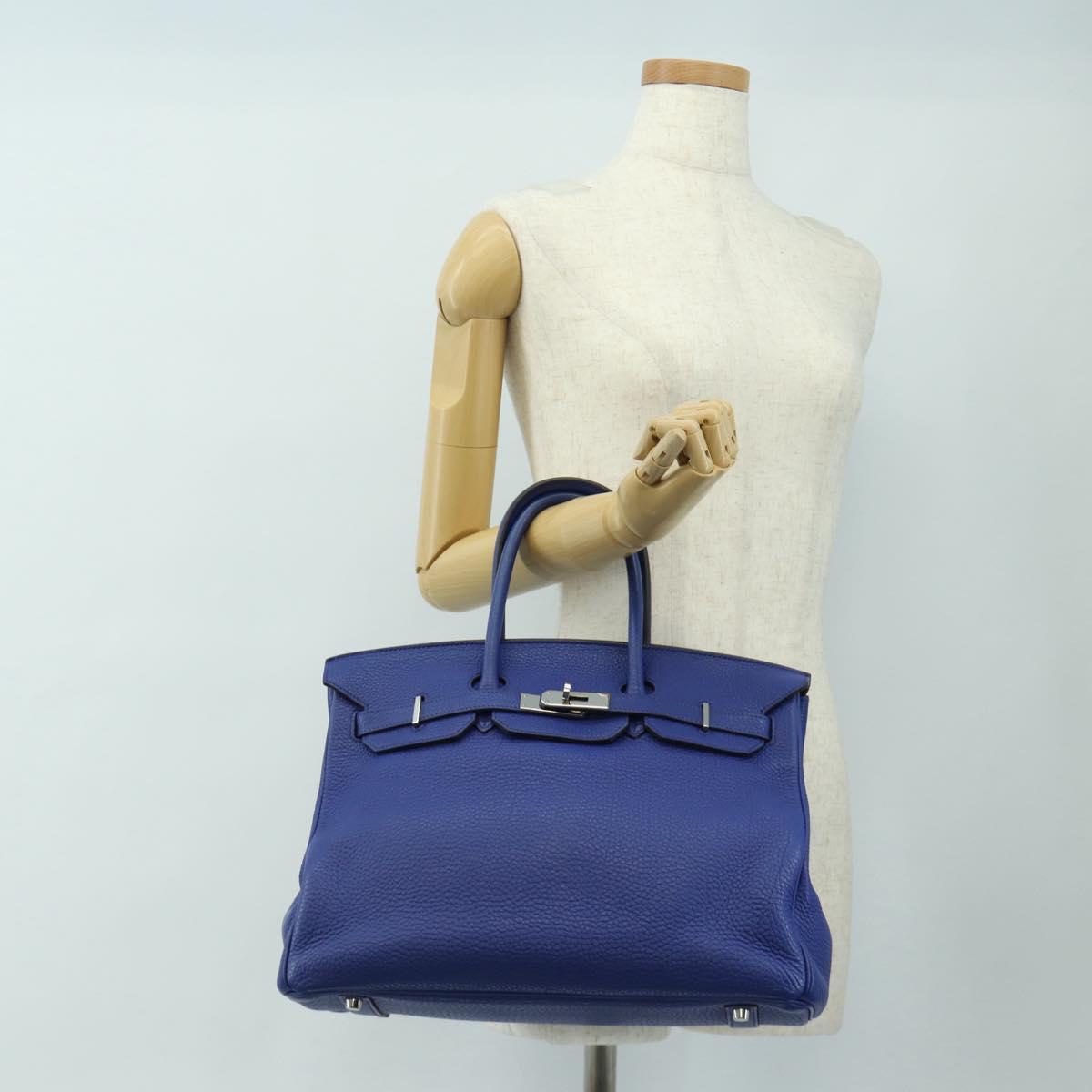 HERMES Birkin 35 Hand Bag Taurillon Leather Blue Silver Auth 188839SM