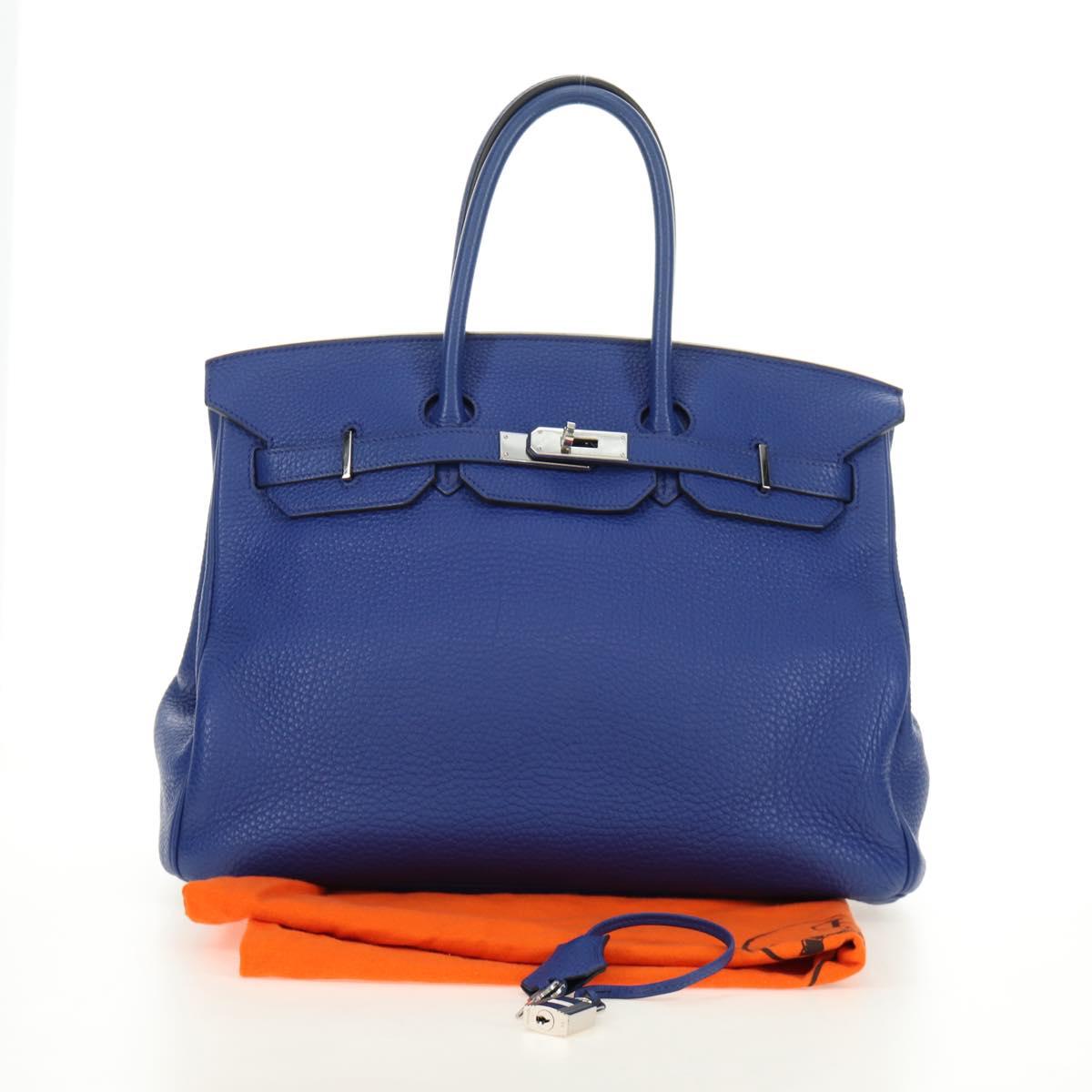 HERMES Birkin 35 Hand Bag Taurillon Leather Blue Silver Auth 188839SM