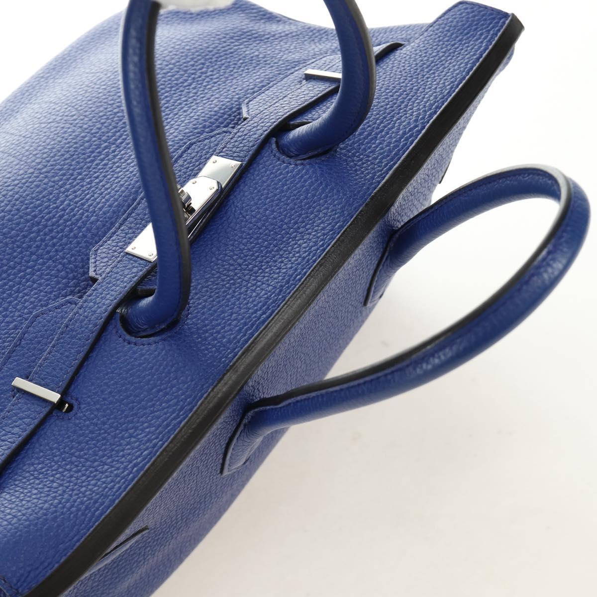 HERMES Birkin 35 Hand Bag Taurillon Leather Blue Silver Auth 188839SM