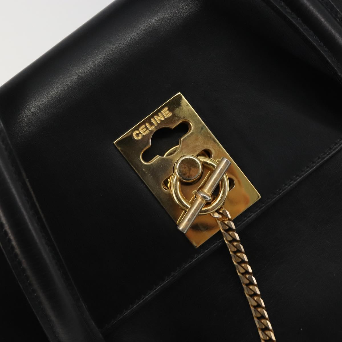 CELINE Hand Bag Leather Black Gold Auth 188840V