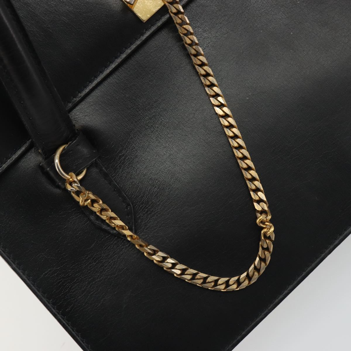 CELINE Hand Bag Leather Black Gold Auth 188840V