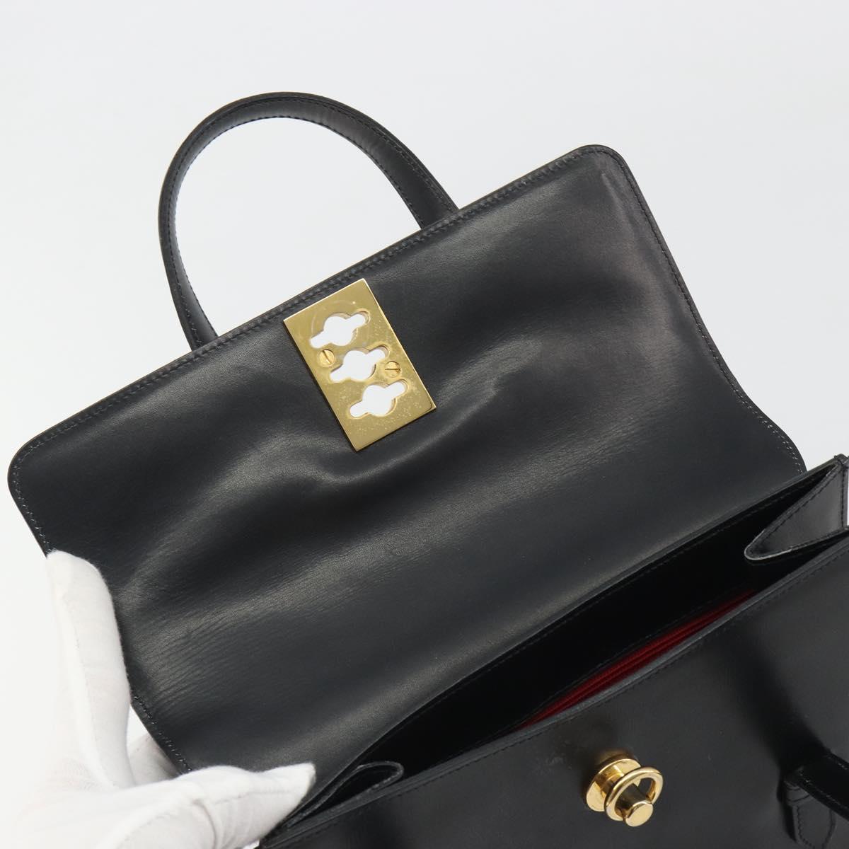 CELINE Hand Bag Leather Black Gold Auth 188840V