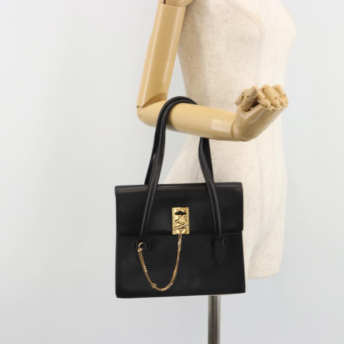 CELINE Hand Bag Leather Black Gold Auth 188840V