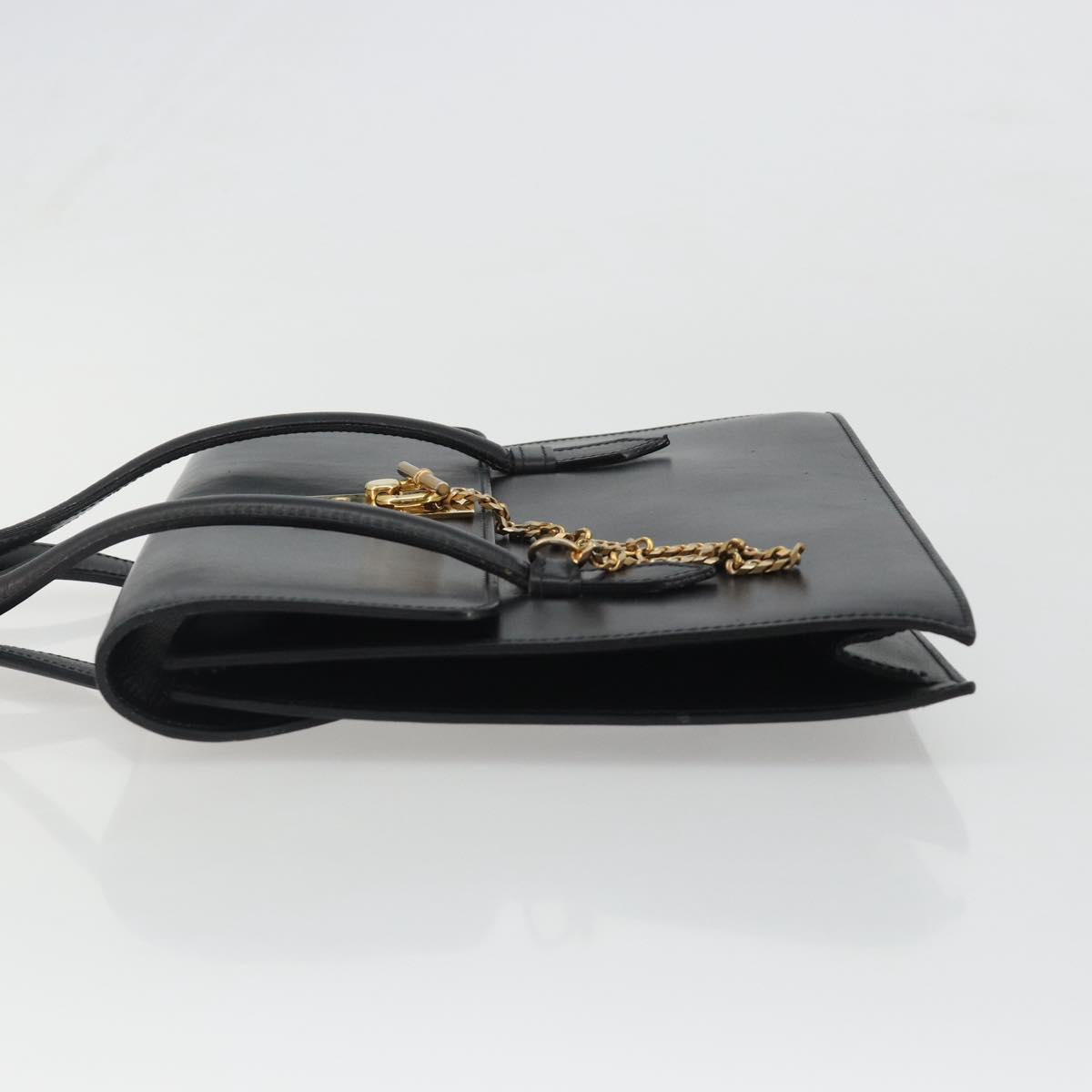CELINE Hand Bag Leather Black Gold Auth 188840V