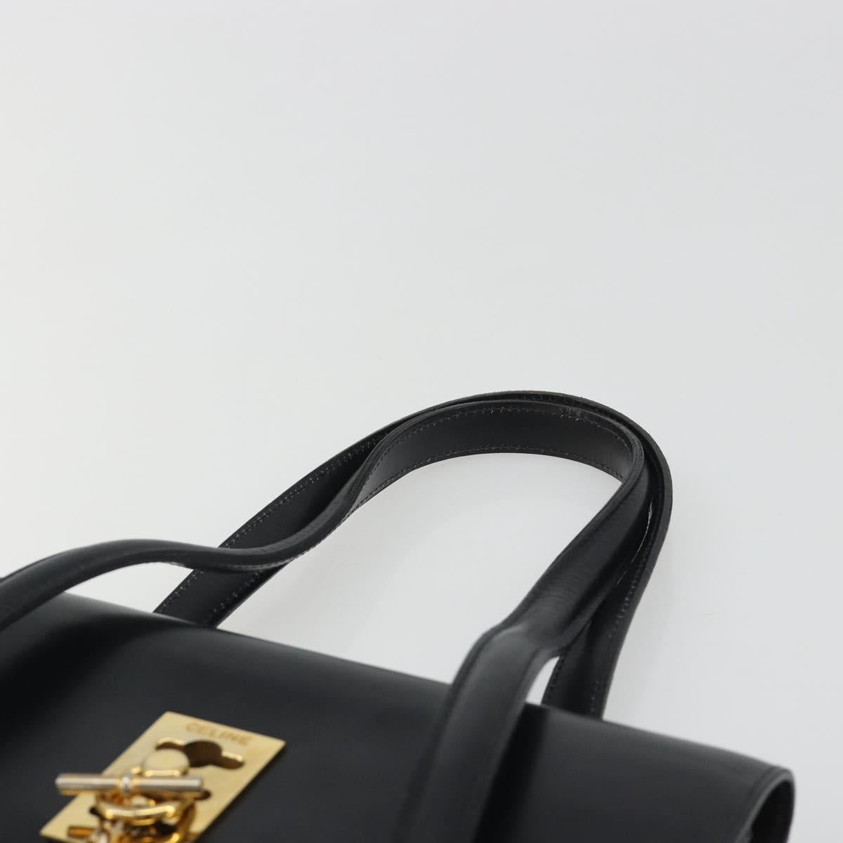 CELINE Hand Bag Leather Black Gold Auth 188840V