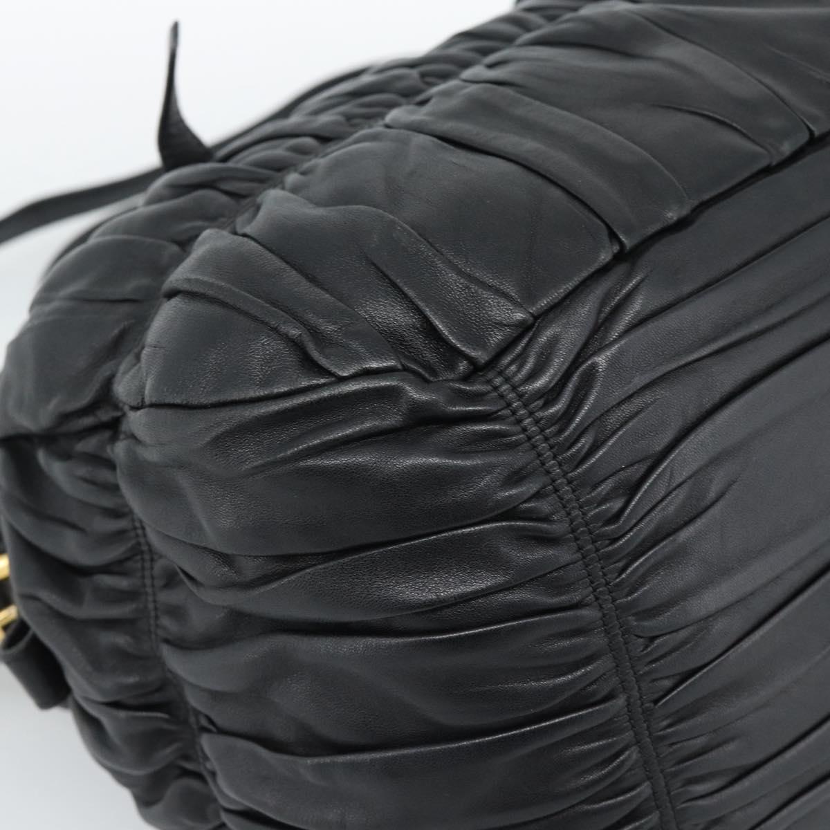 PRADA Gathered Hand Bag Leather 2way Black Gold Auth 188842V