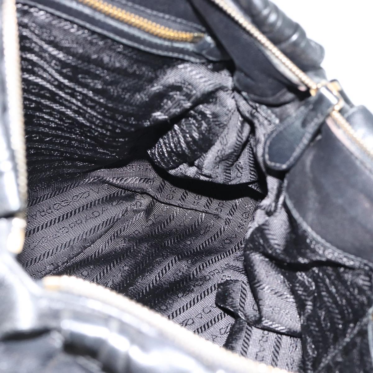 PRADA Gathered Hand Bag Leather 2way Black Gold Auth 188842V