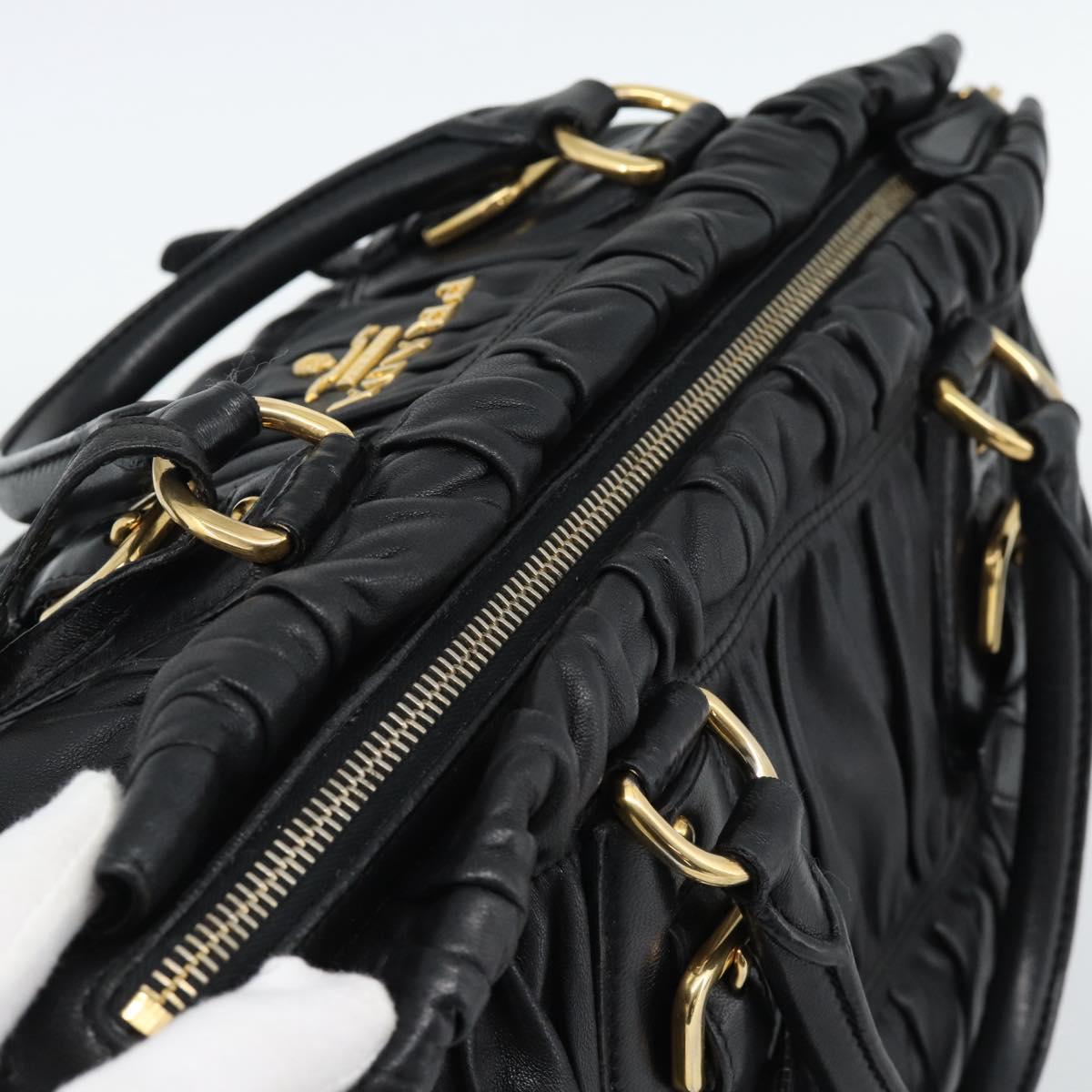 PRADA Gathered Hand Bag Leather 2way Black Gold Auth 188842V