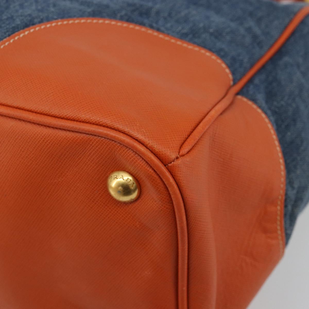 PRADA Hand Bag Denim Blue Gold Auth 188843V