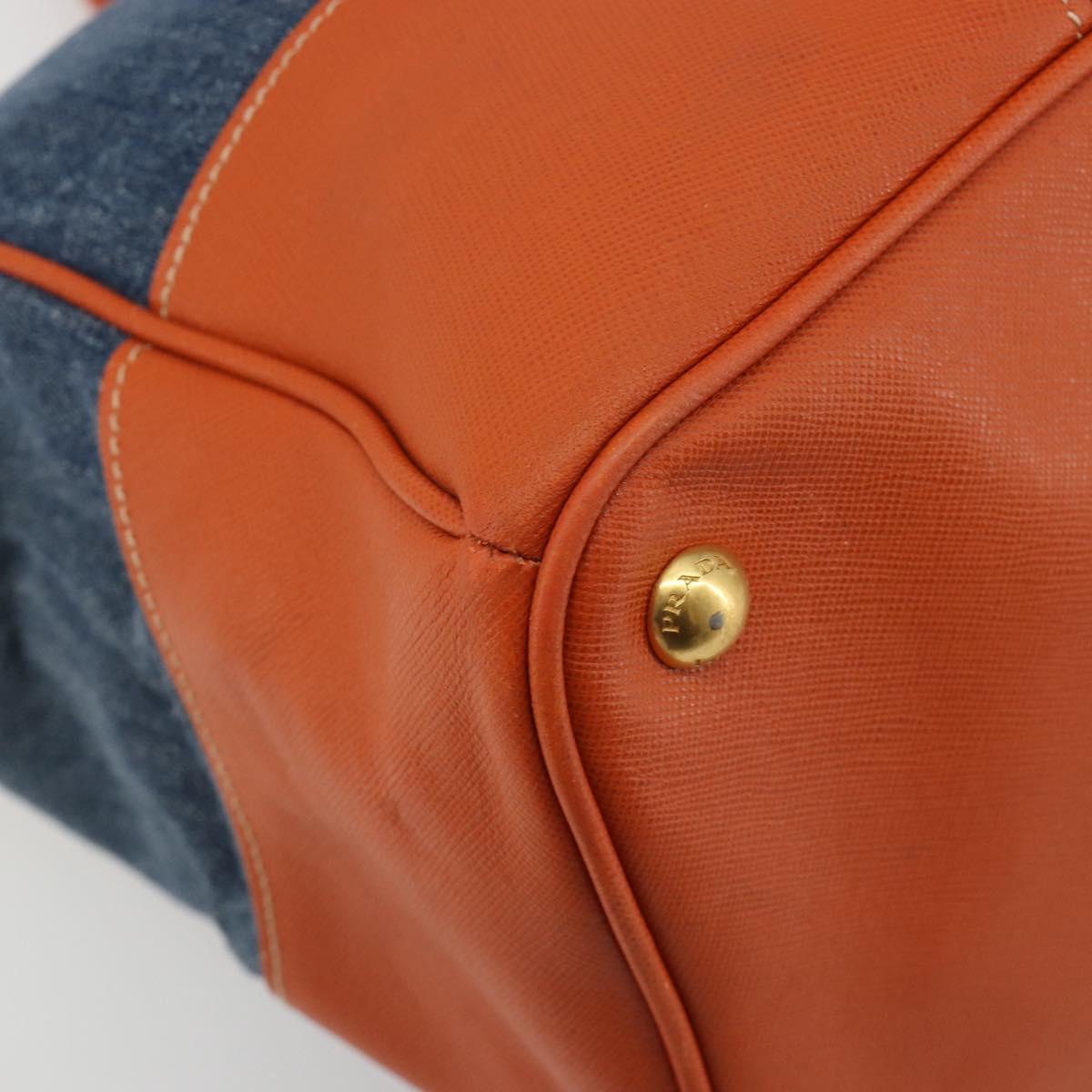 PRADA Hand Bag Denim Blue Gold Auth 188843V