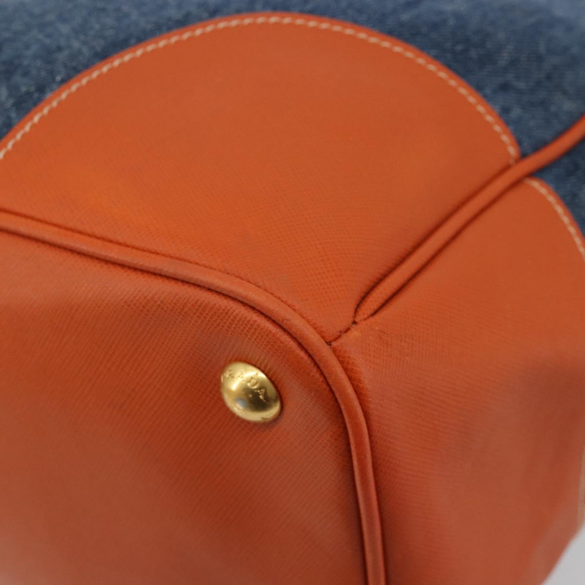 PRADA Hand Bag Denim Blue Gold Auth 188843V