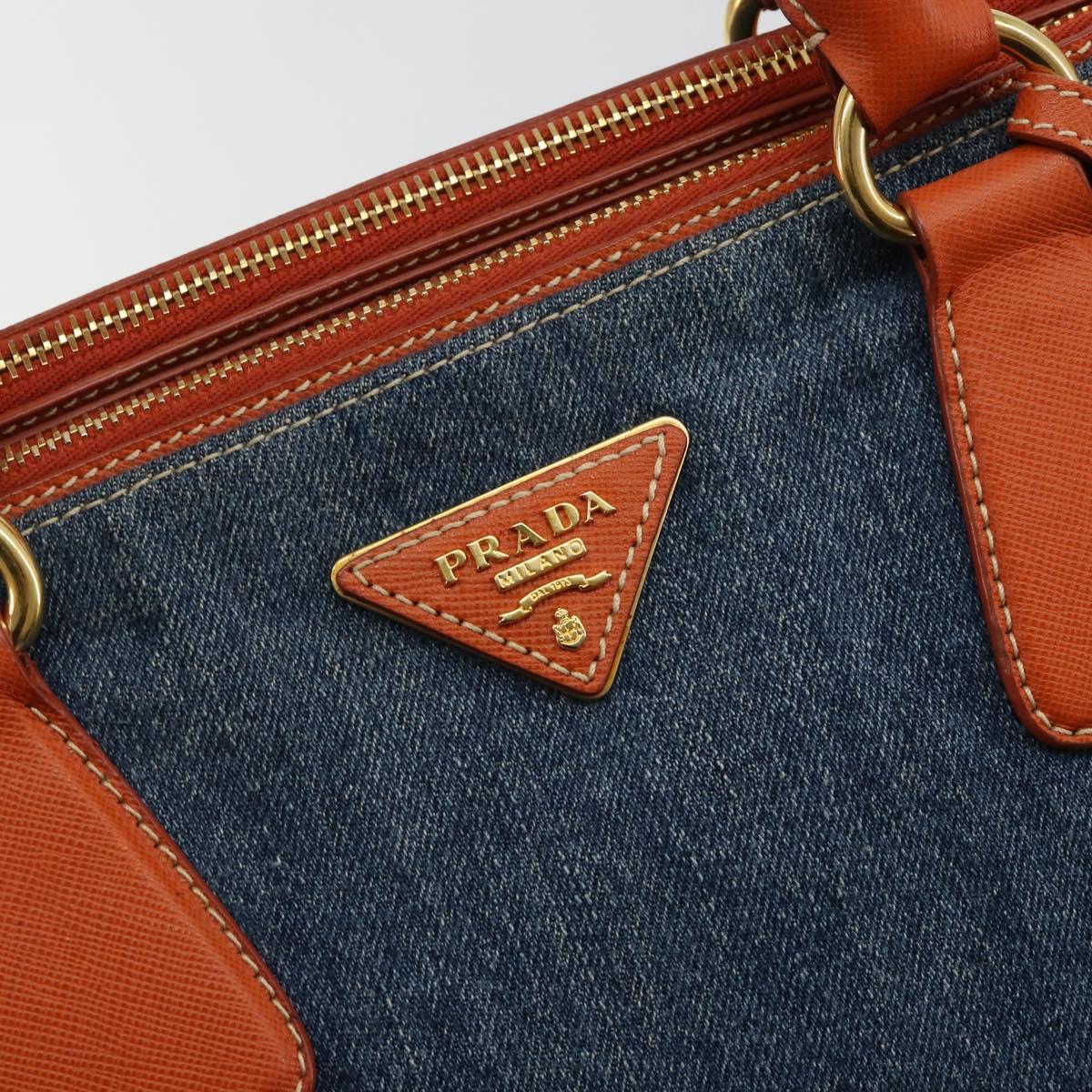 PRADA Hand Bag Denim Blue Gold Auth 188843V