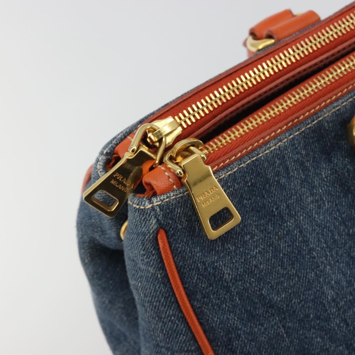 PRADA Hand Bag Denim Blue Gold Auth 188843V