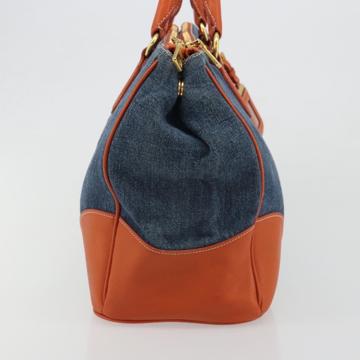PRADA Hand Bag Denim Blue Gold Auth 188843V