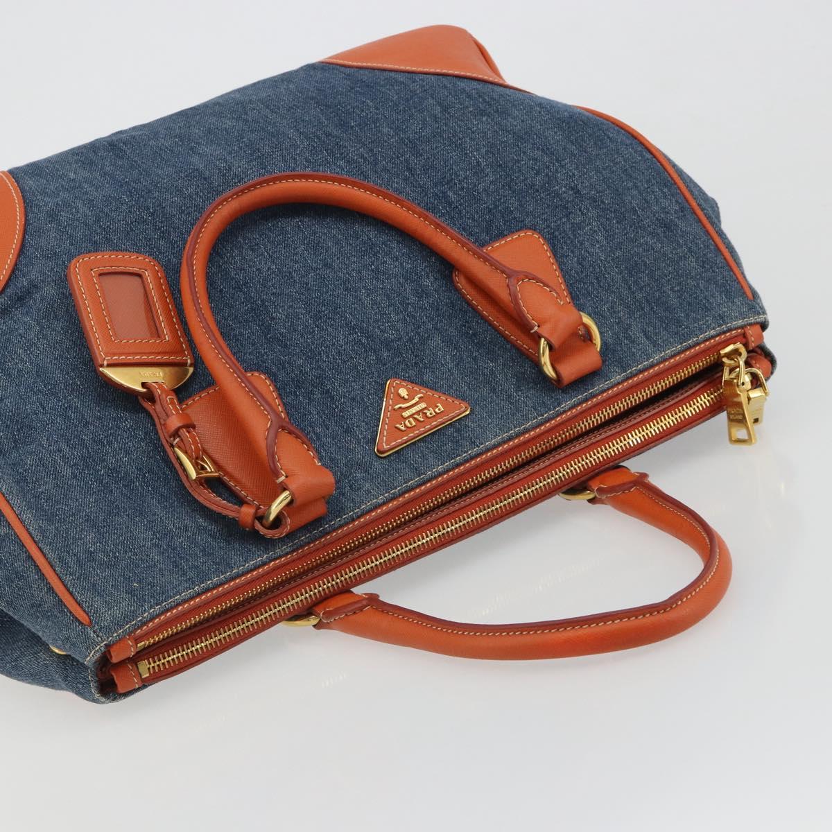 PRADA Hand Bag Denim Blue Gold Auth 188843V