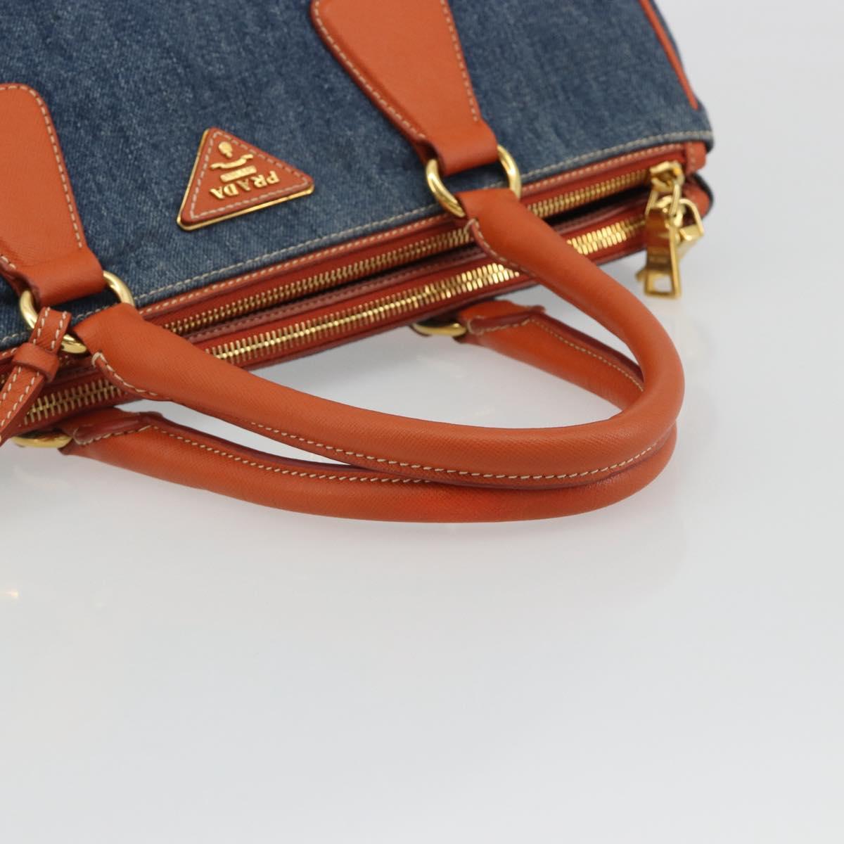PRADA Hand Bag Denim Blue Gold Auth 188843V